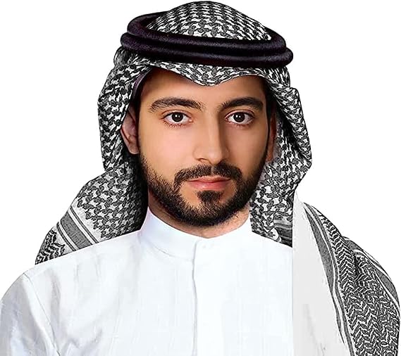 Men's Arab Shemagh Headscarf Muslim Arabian Headwrap Desert Keffiyeh Head Scarf Shawl Headwear Cap with Aqel Rope