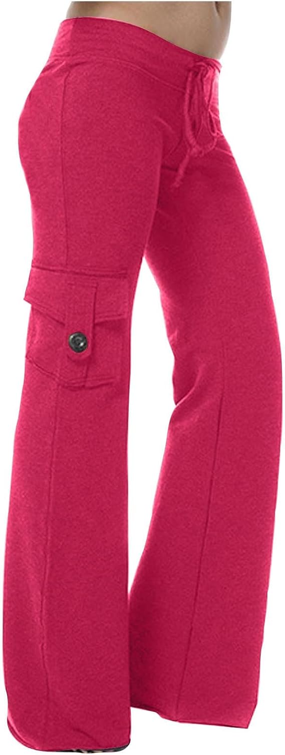 High Waisted Cargo Yoga Pants for Women Casual Wide Leg Pant Plus Size Drawstring Loose Lounge Trousers with Pockets