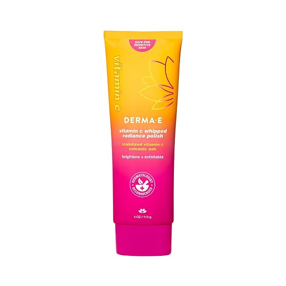 DERMA E Vitamin C Whipped Radiance Polish, 4 Oz Brightening Exfoliator | Dual chemical-physical exfoliator helps smooth skin texture and boost radiance with lactic acid, volcanic ash & vitamin C