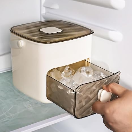 Ice Maker Machine Counter Top, Easy Press Ice Cube Maker, Release All Ice Cubes in One Second, 48 Ice Cube Tray Storage Box with Handle, Ice Tongs & Basket, Portable Ice Machine for Home/Office/Bar