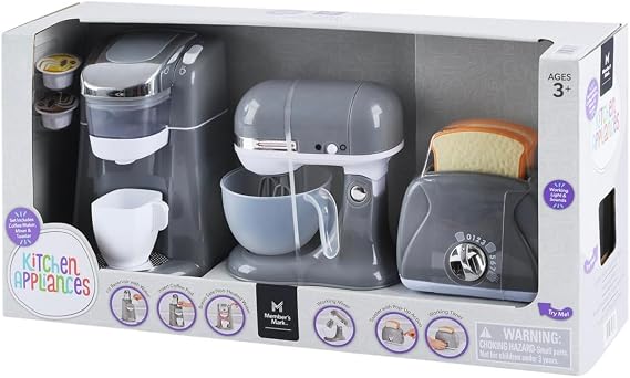 Member's Mark Gourmet Toy Kitchen Set, White - Coffee Maker, Mixer, Blender - Kid's Imaginative Play