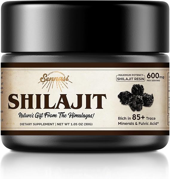 Sennasi Shilajit Pure Himalayan Organic Shilajit Resin - 600mg Maximum Potency Natural Organic Shilajit Resin with 85+ Trace Minerals & Fulvic Acid for Energy,Immune Support,30 Grams (1 Pack)