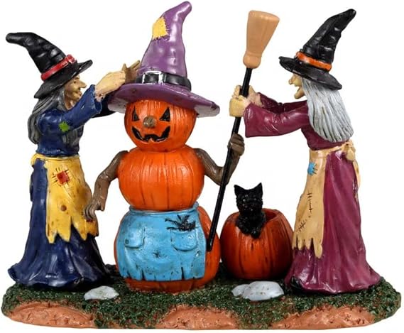 Lemax Pumpkin Witch Village Accessory Figurine, #32193 Halloween Display | Witches Craft a Pumpkin Figure from the Patch | Collectible Figurine | Spooky Town Village Tabletop Display