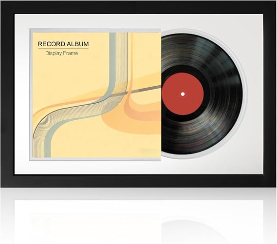 7-Inch Vinyl Record Display Frame for 45 RPM Records, Solid Wood Frame with Double Mats, Tabletop or Wall Mount, 14.9 x 10 in, Home Decor