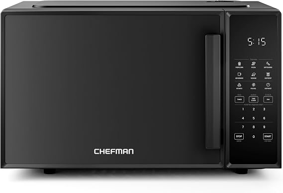 Chefman Countertop Microwave Oven 0.9 Cu. Ft., 900 Watts with 10 Power Levels, 6 Cooking Presets with One-Touch Express Cook, Eco Mode, Child Safety Lock, Mute Button - Black