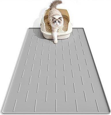 Pieviev Silicone Cat Litter Trapping Mat, 34x22 Large Cat Litter Mat, Easy to Clean & Soft on Kitty Paws, Waterproof Kitty Litter Pads for Indoor Cats, Light Grey