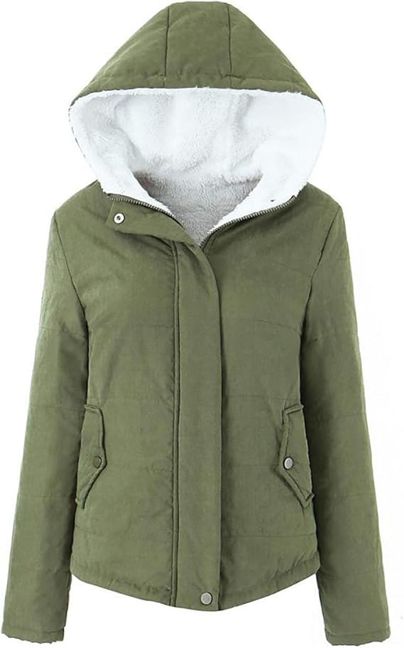 Winter Jackets for Women Fashion Sherpa Fleece Lining Long Sleeve Hood Padded Coats Casual Lightweight Warm Outerwear