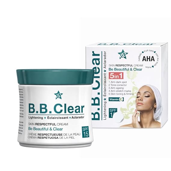 B.B. Clear - Be Beautiful & Clear - Skin Respectful Cream 5-in-1 Vitamin C + AHA Face Cream with SPF 15 Tone Correcting Moisturizer for Dark Spots, Uneven Skin Tone & Firming