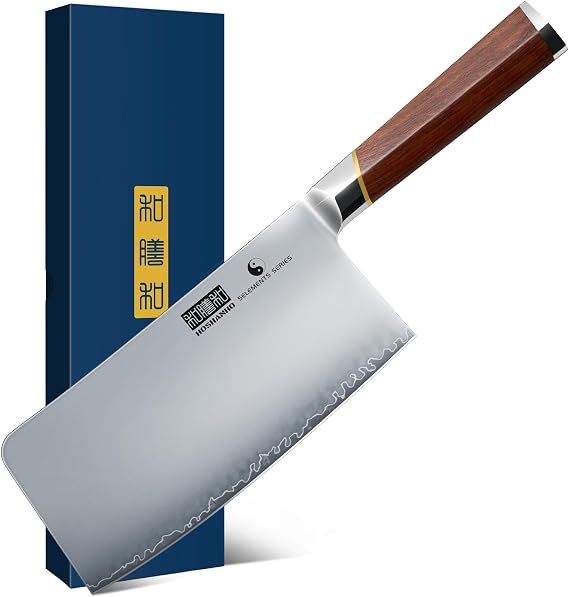 HOSHANHO Cleaver Knife 7", Sharp Japanese Meat Cleaver & Vegetable Knife | High Carbon Steel Meat Knife, Professional Kitchen Chopping Butcher Knife for Meat Vegetable, Chinese Cleaver for Gift