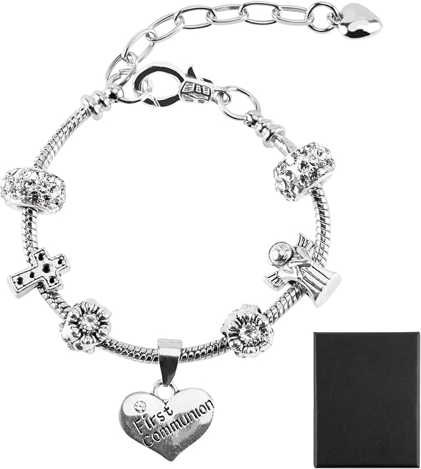 First Communion Bracelet for Girls, Cross Charm
