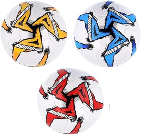 Leather Size 5 Footballs, Kids Football Multipack, 3 Balls Included For Training, Match And Soccer Gifts For Children, Assorted Colours Available In White With Red, Blue Or Yellow Contrast