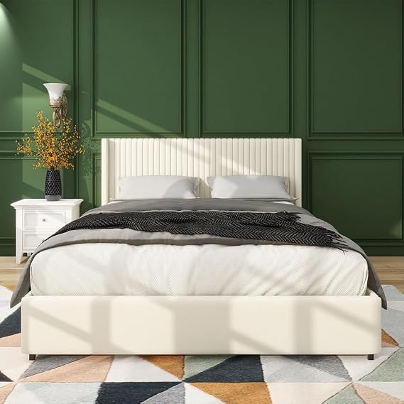 Floating Bed Frame with 2 Storage Drawers, Wooden Slat Mattress Support,Queen Size Bed Frame