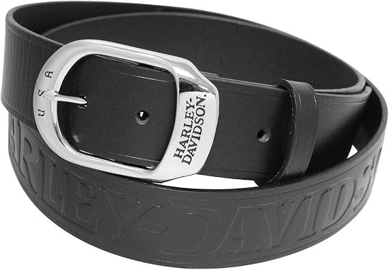 Harley-Davidson Mens Slide Over H-D Name Black Leather Belt HDMBT10588