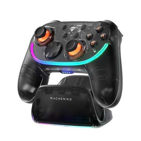 Machenike S3 Wireless Switch Controller, Hall Effect Joystick, RGB Black Lghting, Auto Sleep/Wake, 5-Level Vibration, PC Gamepad for PC/NS/iOS/Android TV with Charging Dock