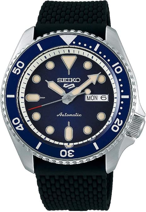 SEIKO Watch for Men - 5 Sports - Automatic | Manual Winding Movement, Black Dial with Bezel, Stainless Steel Case, Nylon Strap, Day/date Display, 10 Bar Water-Resistant