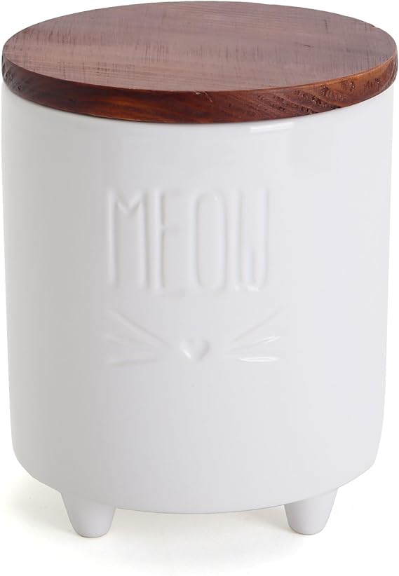 Cat Treat Jar - Cat Treat Container w/Lid - Cat Cookie Jar - White Ceramic Jar - Cat Treat Canister - Cat Treat Holder - Cat Food Storage Jar (Cat - White)