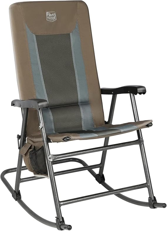 TIMBER RIDGE Outdoor Folding Rocking Chair, 29" Padded High Back Neck & Back Support, Hard Armrests for Easy Stand Up, Stable Steel Frame Supports 300 lb, Quick Fold for Patio, Lawn & RV Camping,Brown