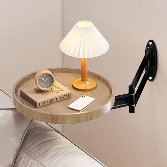 Wall Mounted Folding Table Small Folding Desk Round Foldable Wall Table with Retractable Shelf Wood Fold Down Table Folding Coffee Table Folding Wall Desk for Bedroom Living Room Study(Log Color)