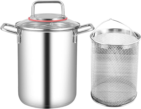 Stainless Steel Asparagus Pot, Vegetable Steamer Pasta Cooker Oil Deep Fry Pan with Basket and Glass Lid for Home Kitchen Restaurant