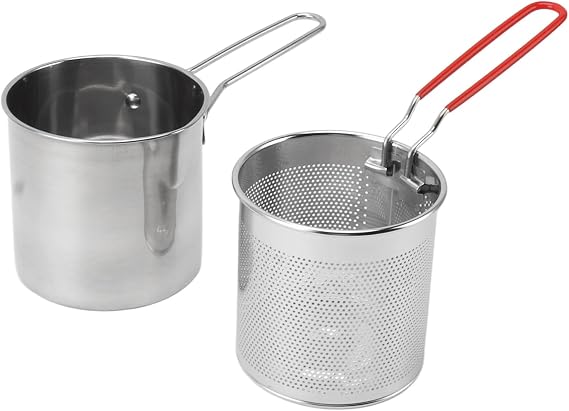 Deep Fry Basket, 304 Stainless Steel Deep Fryer Pan, Frying Pan Stock Fry Pot with Strainer Basket and Handle for Frying Shrimp
