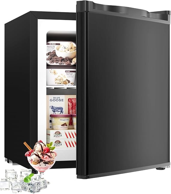 Feelfunn 1.1 Cu.ft Mini Freezer - Compact Upright Freezer with 7 Adjustable Thermostat, Removable Shelf, Reversible Single Door, 360Uniform Cooling Small freezer for Home Office Apartment Dorm, Black