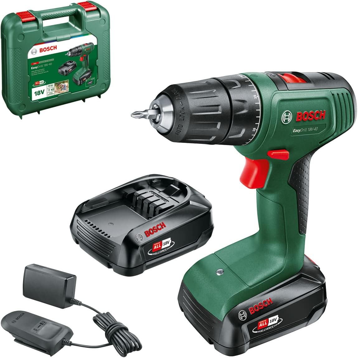 Bosch Home and Garden 06039D8005 EasyDrill 18V-40 cordless screwdriver 2 batteries 2.0 Ah, 18 Volt system, in bag