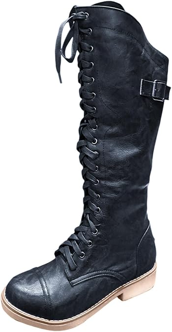 Knee High Boots for Women Wide Calf Riding Tall Boots Fashion Platform Chunky Block Heel Stretch Calf Dress Long Boots Comfortable Pull On Lace Up Winter Fall Shoes