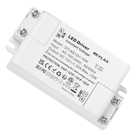 REYLAX 12V LED Driver 15W, Power Supply Unit, 240V AC to 12V DC Transformer