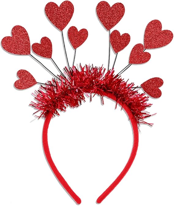 Valentines Headbands for Women Glitter Red Heart Headband for Valentines Day Party Decorations Costume Accessories