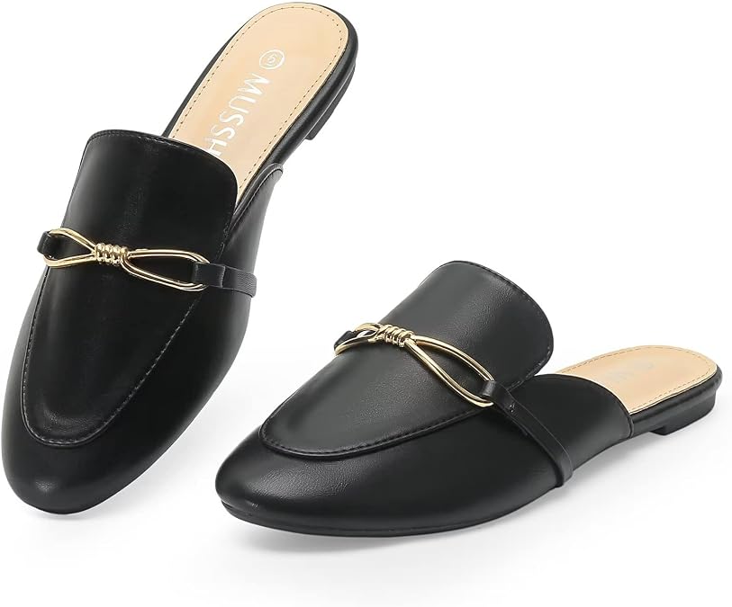 MUSSHOE Women Mules Comfortable Pointed Toe Mules for Women Flats with Buckle