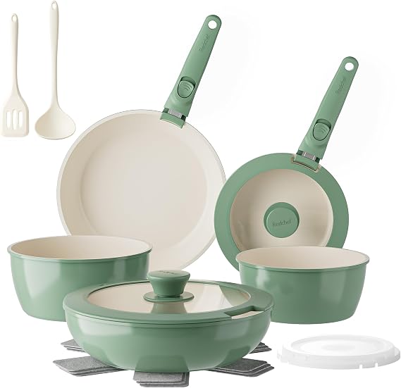 Redchef 16Pcs Ceramic Pans and Pots Set, Nonstick Cookware Set Non Toxic