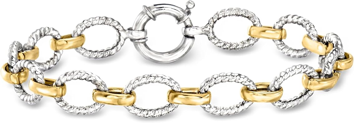 Ross-Simons Two-Tone Sterling Silver Oval-Link Bracelet