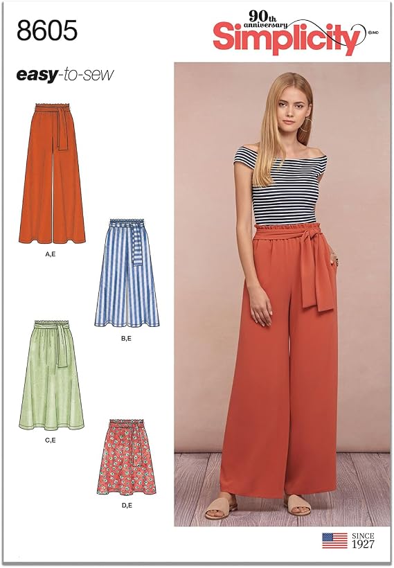 Simplicity US8605A Easy to Sew Women's Skirts and Loose Fitting Pants Sewing Patterns, Sizes 6-24