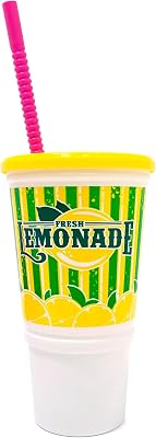 Popcorn Supply Company Lemonade Cup - 32 oz. Plastic Souvenir Cup with lid and straw 350cs