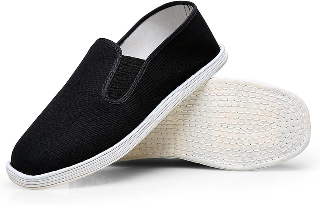 Unisex Old Beijing Cloth Shoes, Handmade Traditional Chinese Style Slip-On Breathable Cotton Sole Black Canvas Shoes