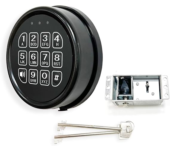 Gun Safe Lock Replacement with Black keypad and Solenoid Override Key, Electronic keypad Lock for Safe Box and Vault Door