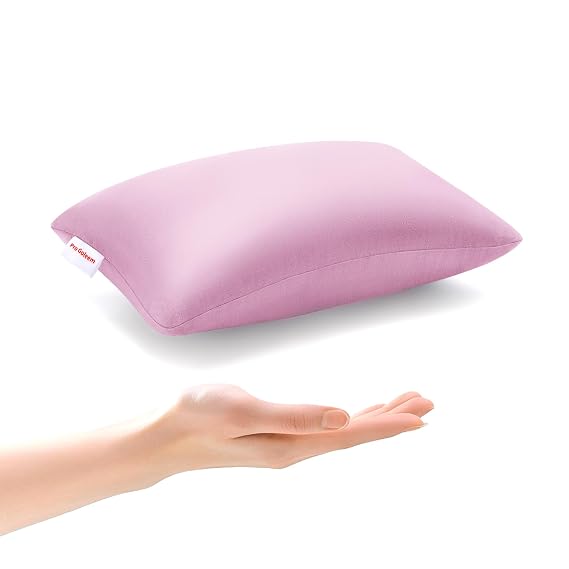 Pro Goleem Small Pillow, 11"x7"x2.5"(Pink) | for Travel& Camping, Kids Sleeping with Name Tag, Mini Tiny Pillow for Office Chair Car Air Nap Neck Lumbar Knee Rest Pillows