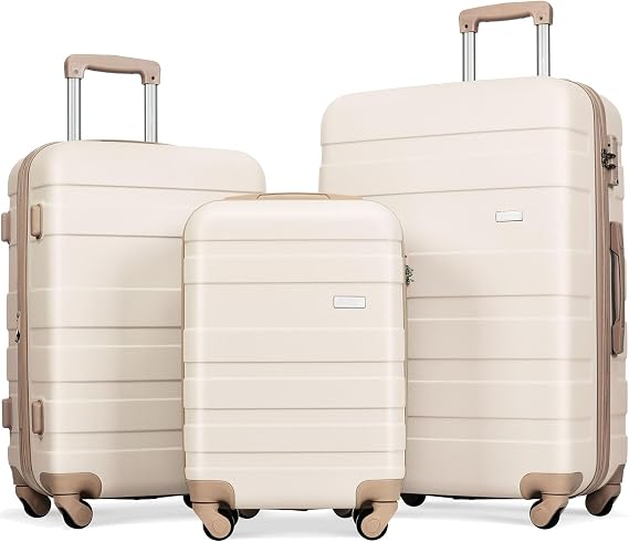 Luggage Sets 3 Piece & ABS Hardshell Suitcase Set, Lightweight Luggage Set With Spinner Wheels & Tsa Lock, Travel Luggage For Women Men, 20''24''28'' (Ivory+Gold)