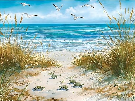 KYOQFVN Seaside Diamond Art Kits for Adults - Beach Diamond Painting for Adults - 5D Scenery DIY Full Drill Diamonds Paintings Gem Art Frameless Home Decor 12x16inch