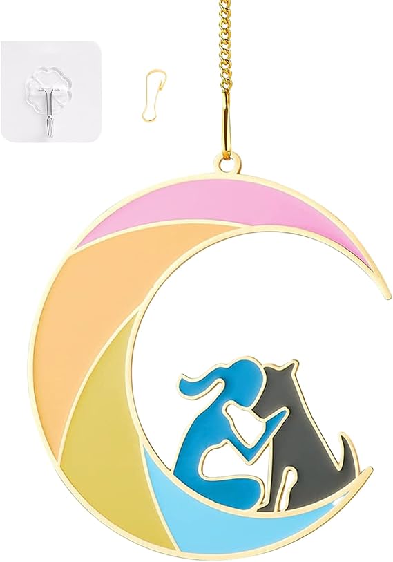 Dog Memorial Gift for Loss of Dogs, Pet Remembrance Sympathy Passing Aaway Gifts with Rainbow Bridge for Dog Lovers Acrylic Sun Catcher (Moon Shape)