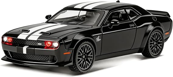 Compatible for Dodge Challenger SRT Hellcat Car Model, 1:22 Die-Cast Toy Car with Sound and Light, Pull Back Model Vehicle Toy for Adult Kids (Black)