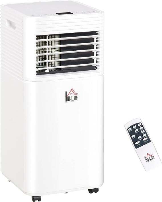 HOMCOM 8000 BTU Mobile Portable Air Conditioner for 344 Sq.Ft. White | 4-in-1 AC Unit, Cooling, Dehumidifier, Fan, Sleep Mode, Remote, 24H Timer, LED Display, Window Kit