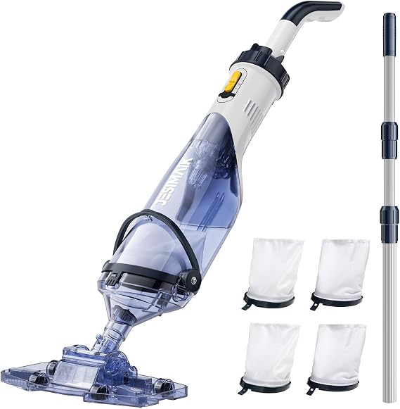 Pool Vacuum for Above Ground Pool, JESIMAIK 18.5 GPM Powerful Suction Handheld Pool Vacuum, 60min Runtime,Telescopic Pole Cordless Pool Vacuum for Above/Inground Pool, Spas, Hot Tubs Cleaning