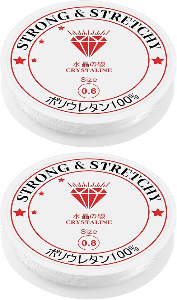 Bracelet String Kit 0.6mm-15m+0.8mm-6.5m Strong & Stretchy Elastic String Clear Nylon Thread Invisible Applicable to DIY Craft Projects Beading & Jewellery Making (2 Spool)