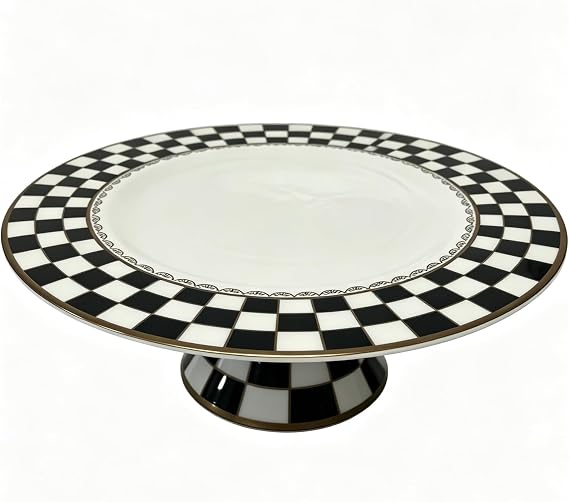 Bone China Checkerboard Cake Stand, 11.5-inch Dessert Pedestal