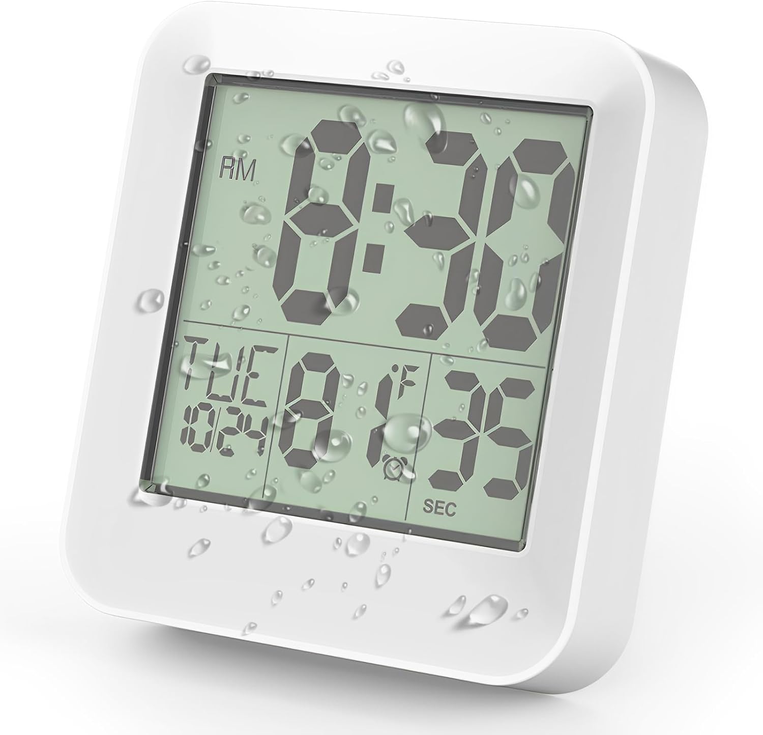 ALLOMN Digital Shower Clock, Waterproof Shower Wall Clock Bathroom Timer with Countdown Alarm Temperature, Touch Shower Clocks with Suction Cup Hanging Hole Stand for Kids and Adults (White)