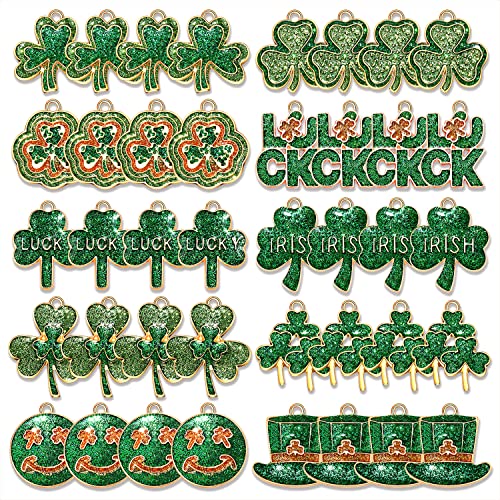 40PCS St. Patricks Day Shamrock Charms for Jewelry Making Assorted Enamel Irish Lucky Green Leaf Pendants Charms for Necklace Bracelet Earrings Making DIY Crafts Gifts
