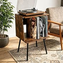 Record Player Table, Vinyl Record Stand, Vinyl Record Holder with Legs, Mid Century Modern Side Table for Record, Magazine, Books