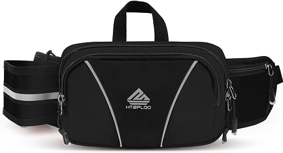 Fanny Pack for Men Women Waist Bag with Water Bottle Holder for Hiking, Travel,Dog Walking, Workout (Black)