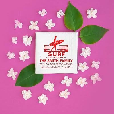 California Surf Vibes Custom Rubber Stamp, 1-58 Square Wood Handle, Coastal Ocean Theme, Personalized Three Line Text, Professional Quality for Surfers & Beach House Decor